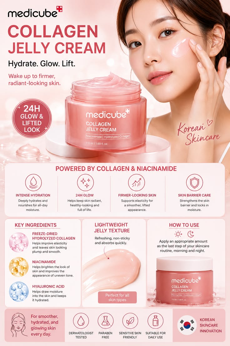 Collagen Jelly Face Cream for Glowing Skin |India’s 1st Korean Hydrolyzed Collagen Jelly | Niacinamide, Hyaluronic Acid | Red Jelly for Hydration, Firming & Anti-Aging |110ml