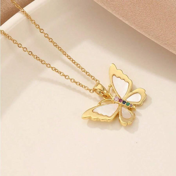Rainbow Wing Butterfly Pendant Necklace