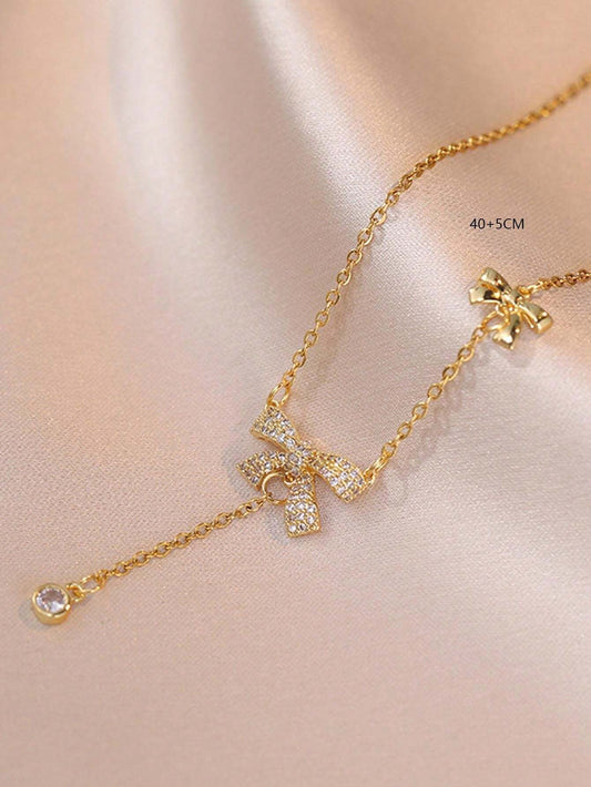 Love Knot Drop Golden Pendant Necklace
