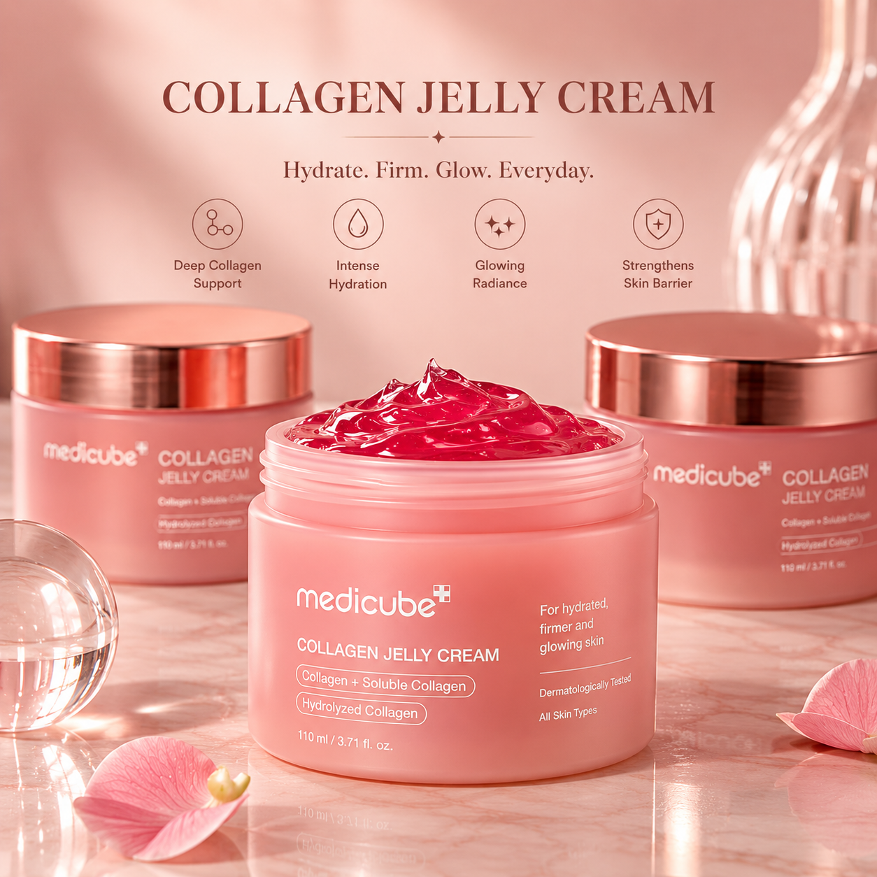 Collagen Jelly Face Cream for Glowing Skin |India’s 1st Korean Hydrolyzed Collagen Jelly | Niacinamide, Hyaluronic Acid | Red Jelly for Hydration, Firming & Anti-Aging |110ml