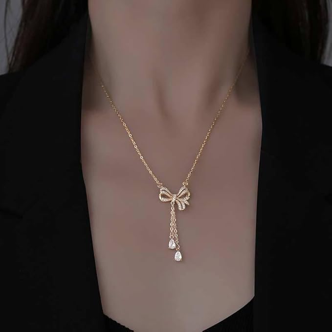 Elegant Bow Cascade Pendant Necklace