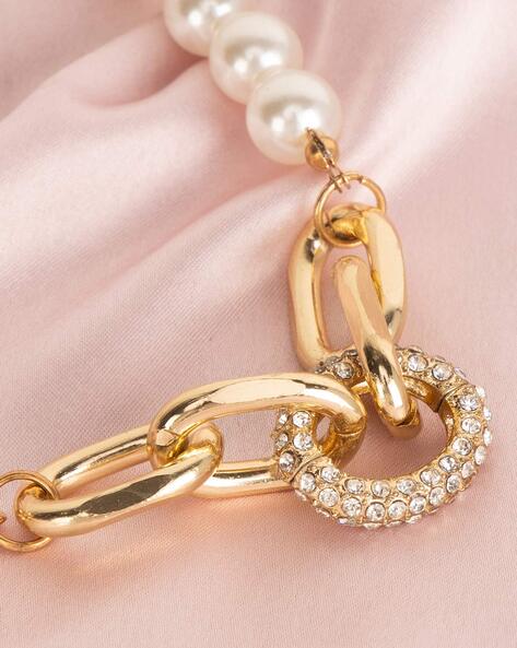 2-in-1 Elegant Pearl & Gold Accent Necklace & Bracelet