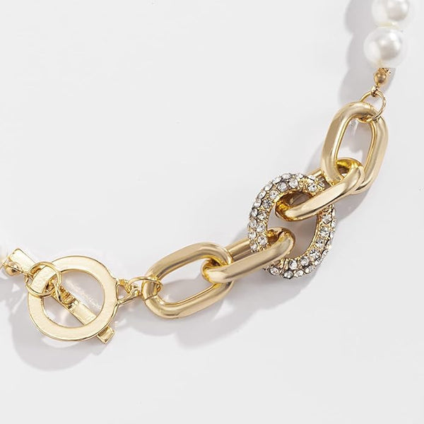 2-in-1 Elegant Pearl & Gold Accent Necklace & Bracelet