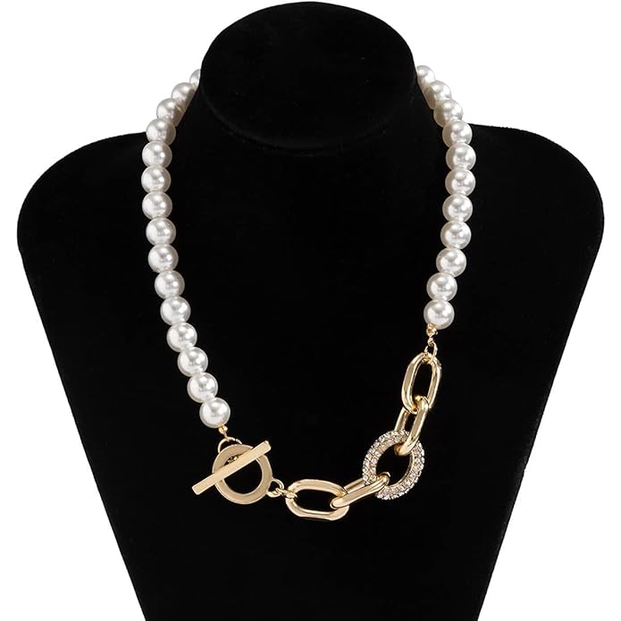 2-in-1 Elegant Pearl & Gold Accent Necklace & Bracelet