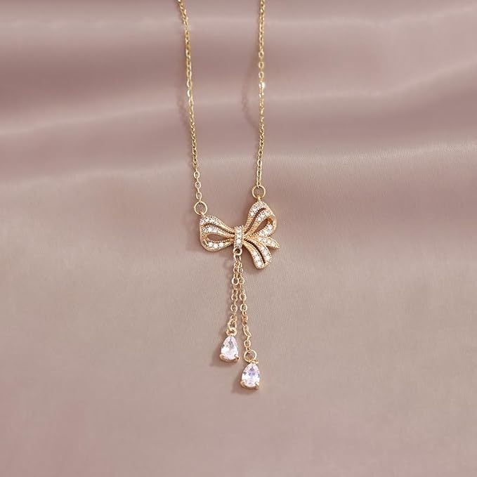Elegant Bow Cascade Pendant Necklace