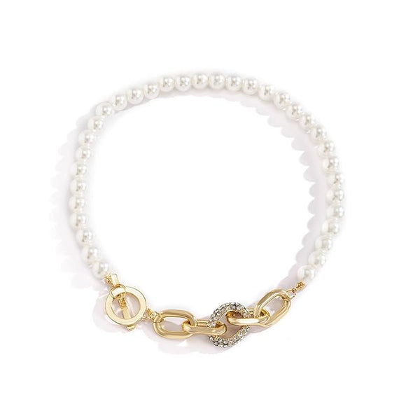 2-in-1 Elegant Pearl & Gold Accent Necklace & Bracelet