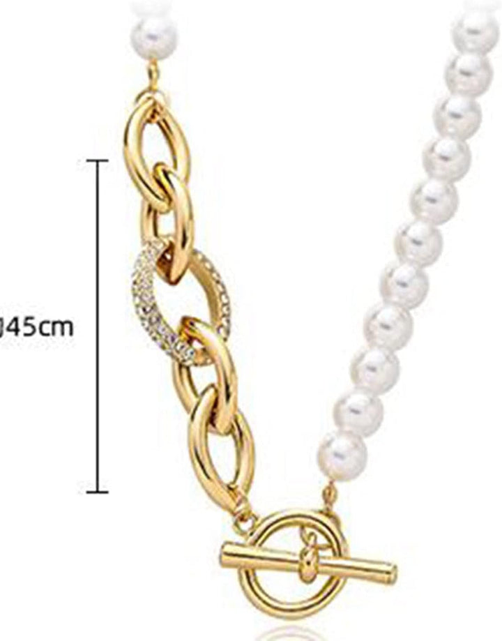 2-in-1 Elegant Pearl & Gold Accent Necklace & Bracelet