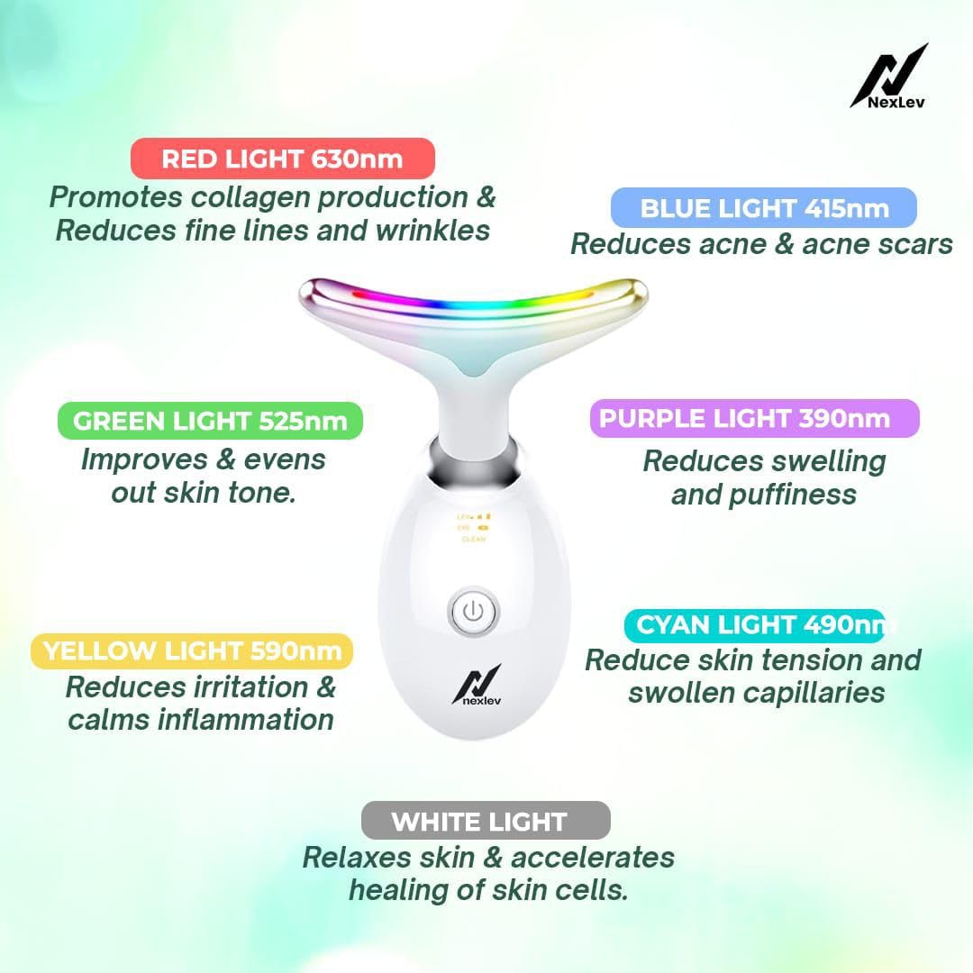 3-in-1 LED Light Face and Neck Massager For Anti Aging & Anti Wrinkle – Skin Tightening, Lifting & Rejuvenation Device with Multiple Modes