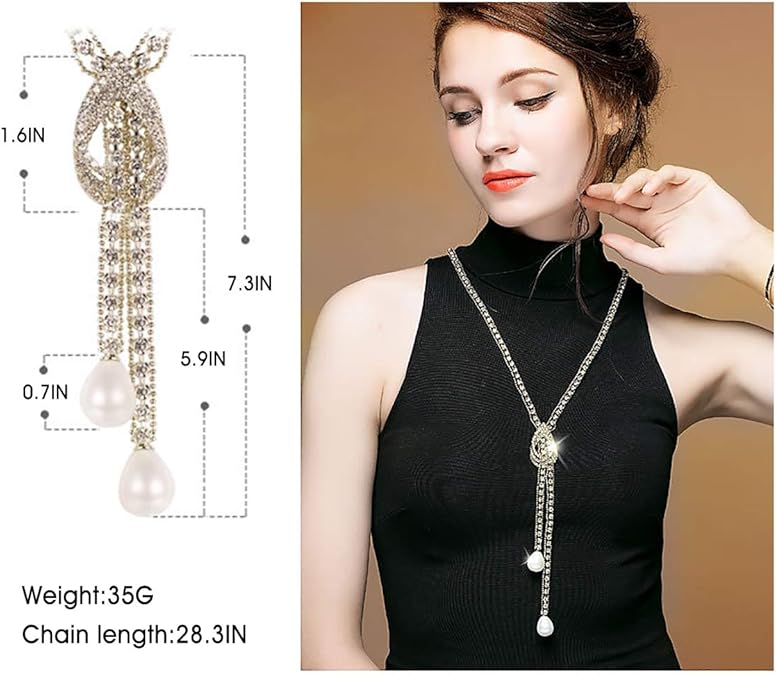 Long Crystal Teardrop Pendant Necklace