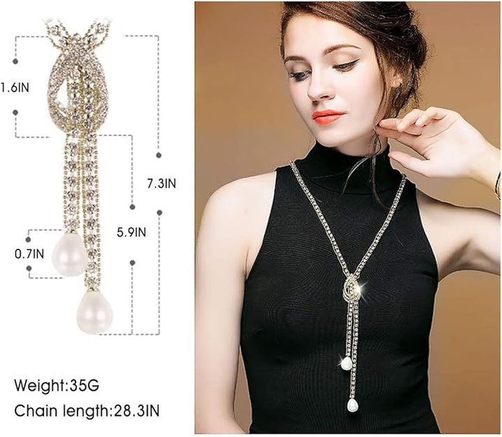 Long Crystal Teardrop Pendant Necklace