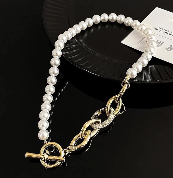 2-in-1 Elegant Pearl & Gold Accent Necklace & Bracelet