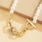 2-in-1 Elegant Pearl & Gold Accent Necklace & Bracelet