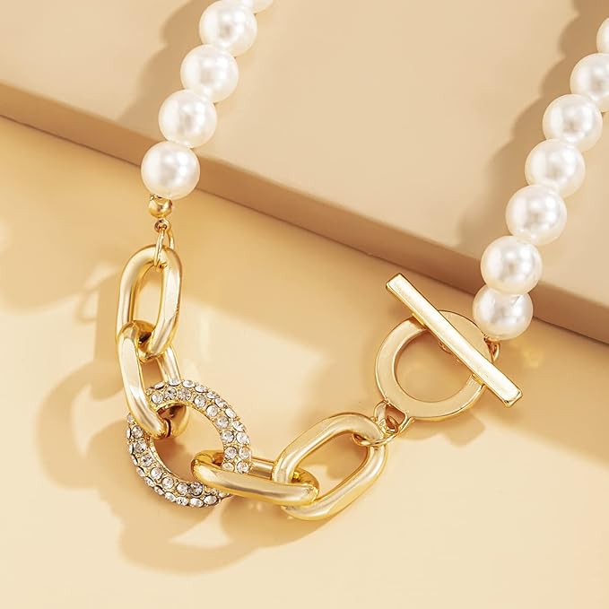 2-in-1 Elegant Pearl & Gold Accent Necklace & Bracelet