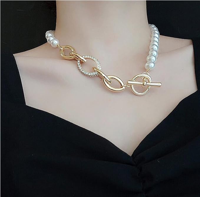 2-in-1 Elegant Pearl & Gold Accent Necklace & Bracelet