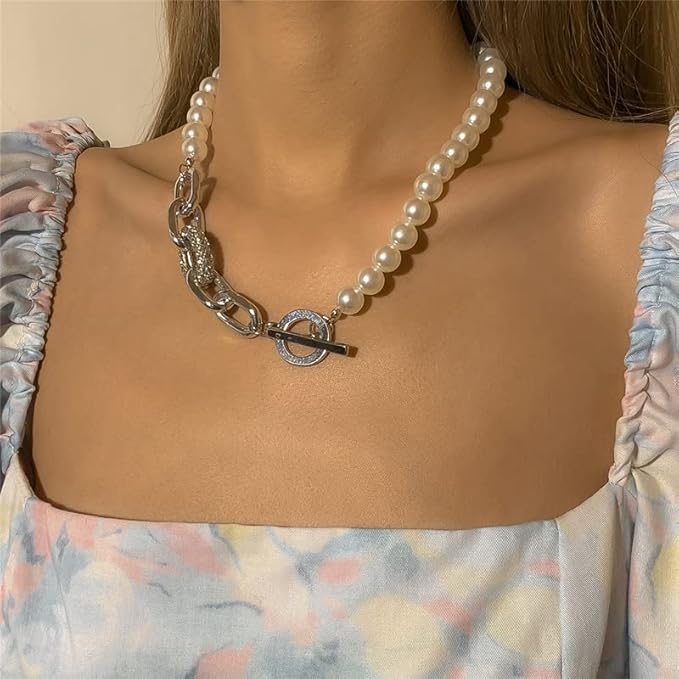 2-in-1 Elegant Pearl & Gold Accent Necklace & Bracelet