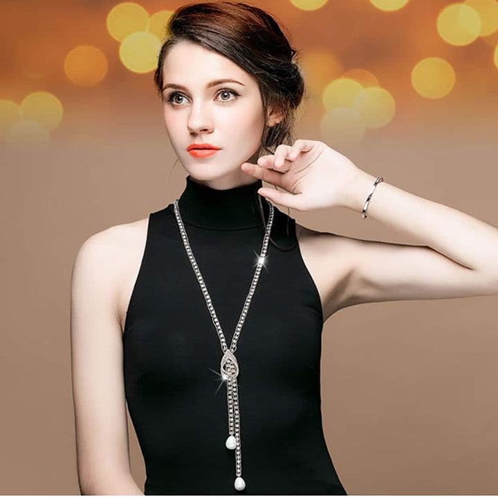 Long Crystal Teardrop Pendant Necklace