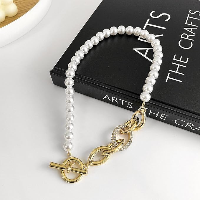 2-in-1 Elegant Pearl & Gold Accent Necklace & Bracelet