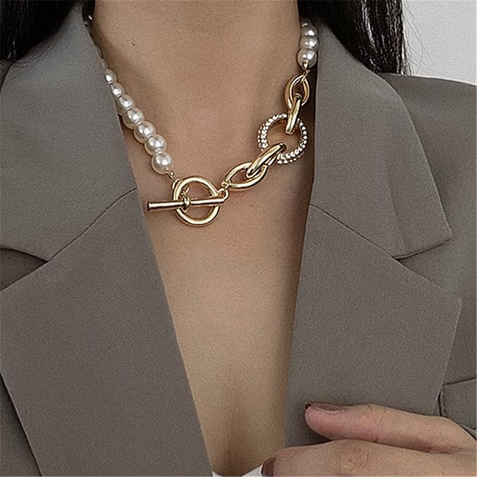 2-in-1 Elegant Pearl & Gold Accent Necklace & Bracelet