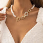 2-in-1 Elegant Pearl & Gold Accent Necklace & Bracelet