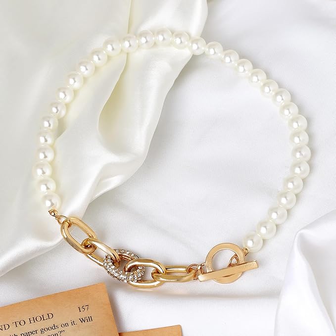 2-in-1 Elegant Pearl & Gold Accent Necklace & Bracelet