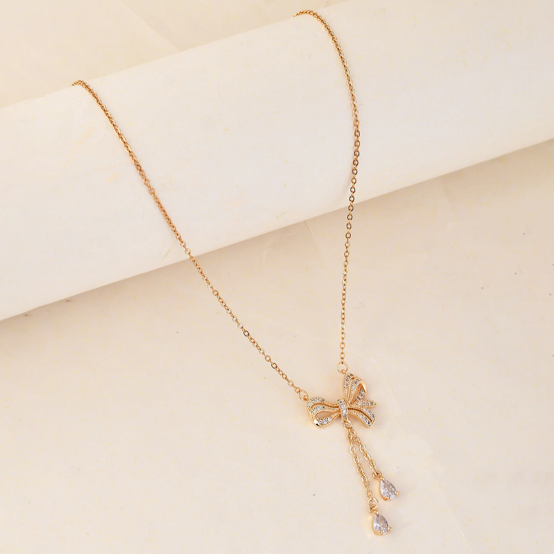 Elegant Bow Cascade Pendant Necklace