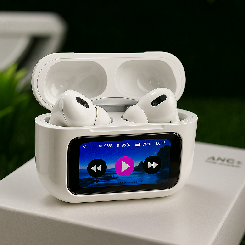 Airpods Pro 2+ With Digital Screen 100% ANC with 1.41" Full HD Touch Screen + GPS Tracking (Find my Device ) + 13mm High Deep Bass Drivers