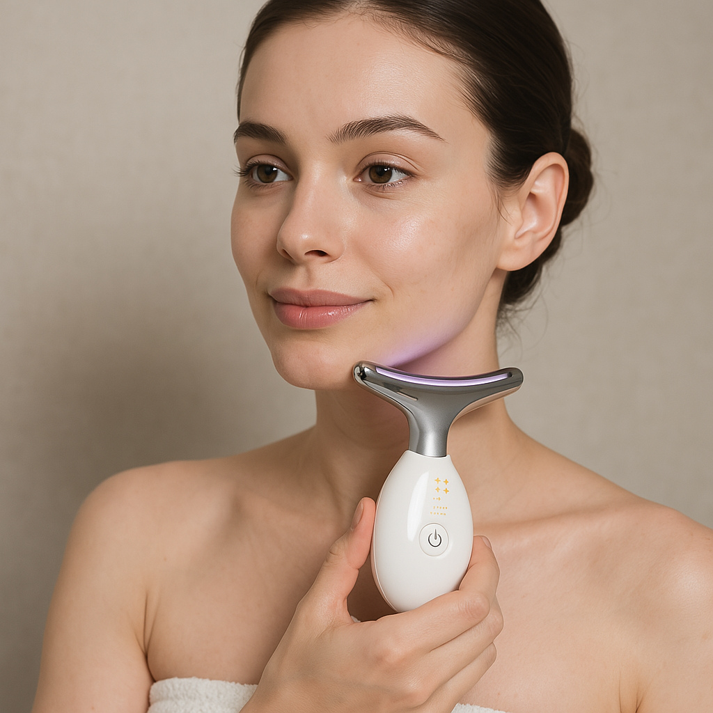 3-in-1 LED Light Face and Neck Massager For Anti Aging & Anti Wrinkle – Skin Tightening, Lifting & Rejuvenation Device with Multiple Modes