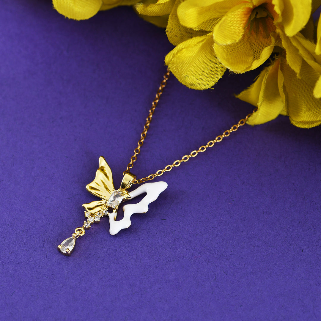 Crystal Drop Butterfly Pendant Necklace