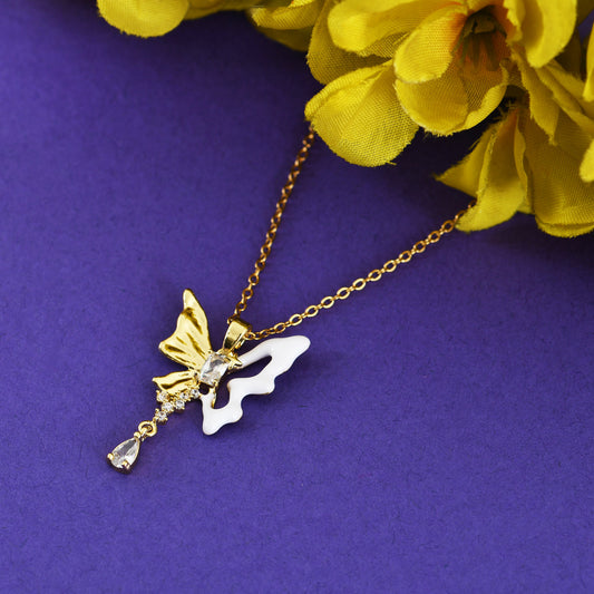 Crystal Drop Butterfly Pendant Necklace