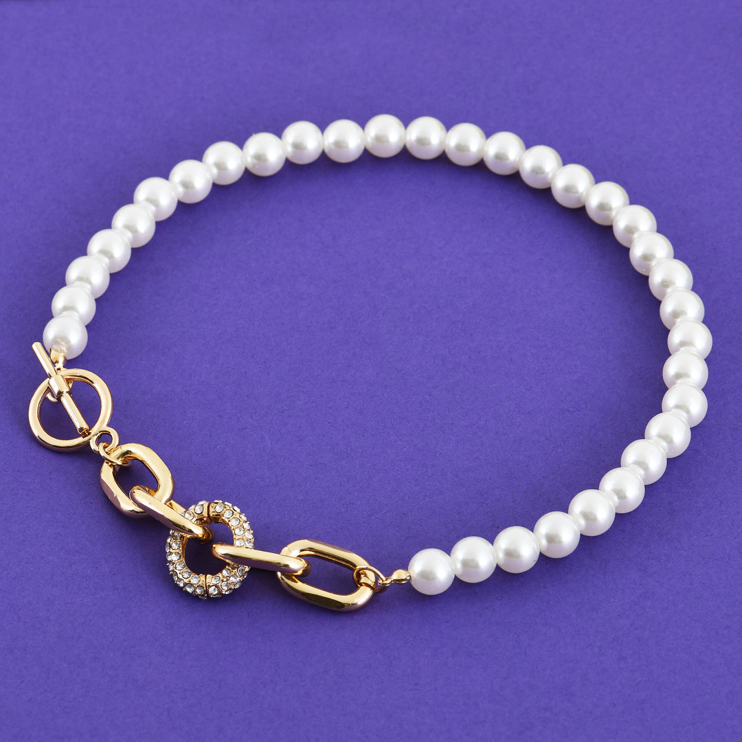 2-in-1 Elegant Pearl & Gold Accent Necklace & Bracelet