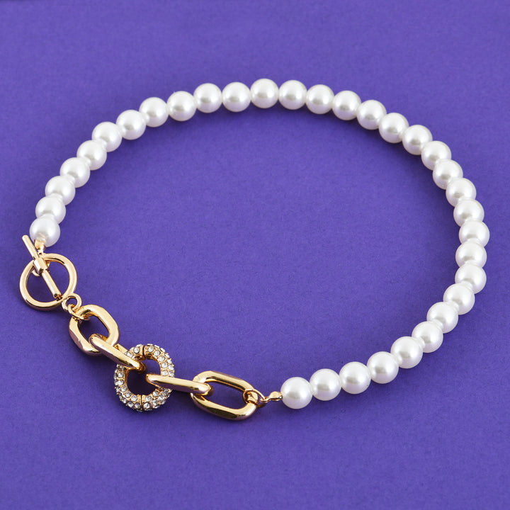 2-in-1 Elegant Pearl & Gold Accent Necklace & Bracelet