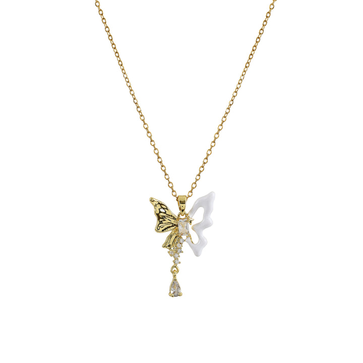 Crystal Drop Butterfly Pendant Necklace
