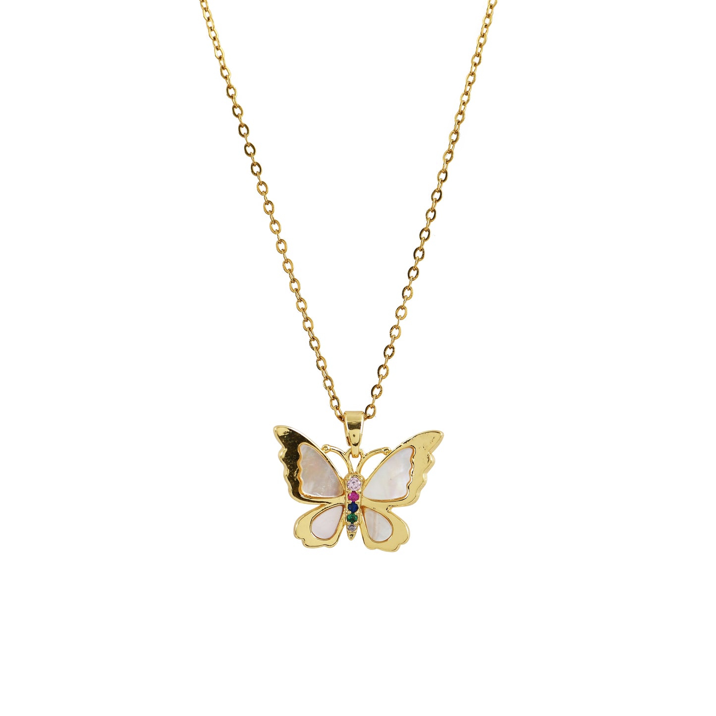 Rainbow Wing Butterfly Pendant Necklace