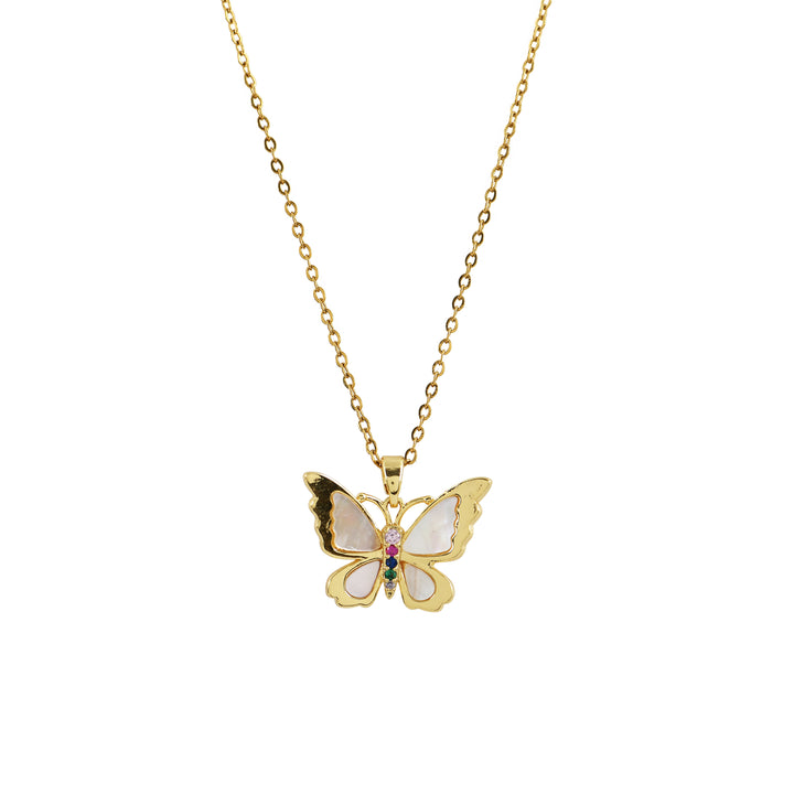 Rainbow Wing Butterfly Pendant Necklace