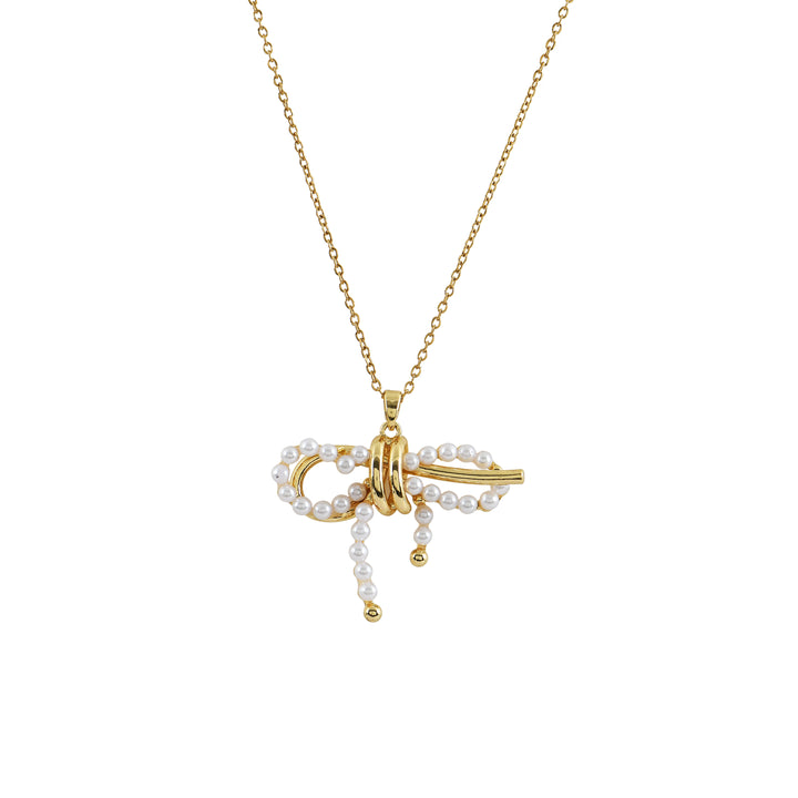 Dainty Pearl Bow Pendant Necklace
