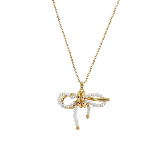 Dainty Pearl Bow Pendant Necklace