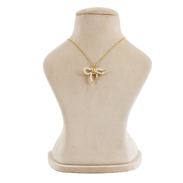 Dainty Pearl Bow Pendant Necklace