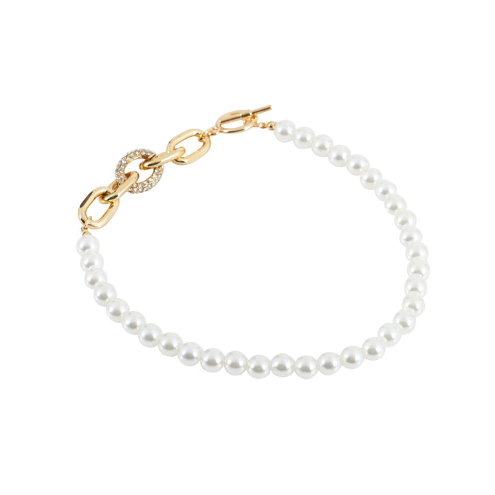 2-in-1 Elegant Pearl & Gold Accent Necklace & Bracelet