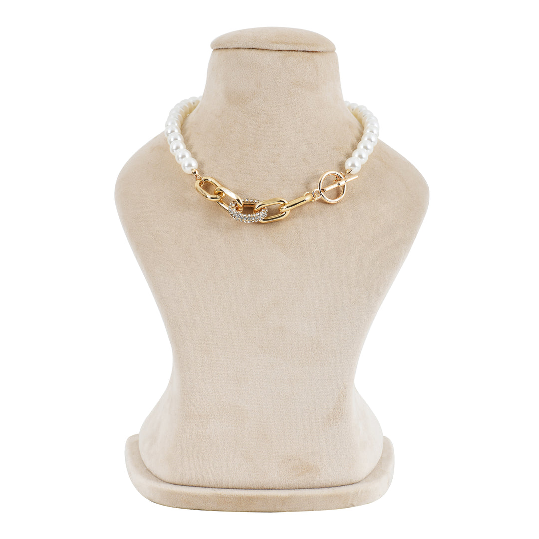 2-in-1 Elegant Pearl & Gold Accent Necklace & Bracelet