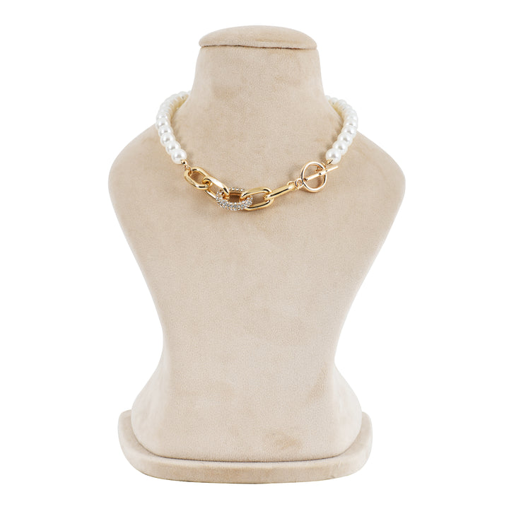 2-in-1 Elegant Pearl & Gold Accent Necklace & Bracelet