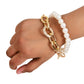 2-in-1 Elegant Pearl & Gold Accent Necklace & Bracelet
