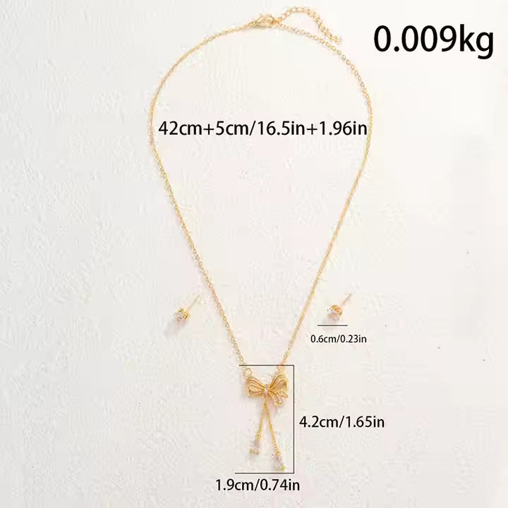 Elegant Bow Cascade Pendant Necklace