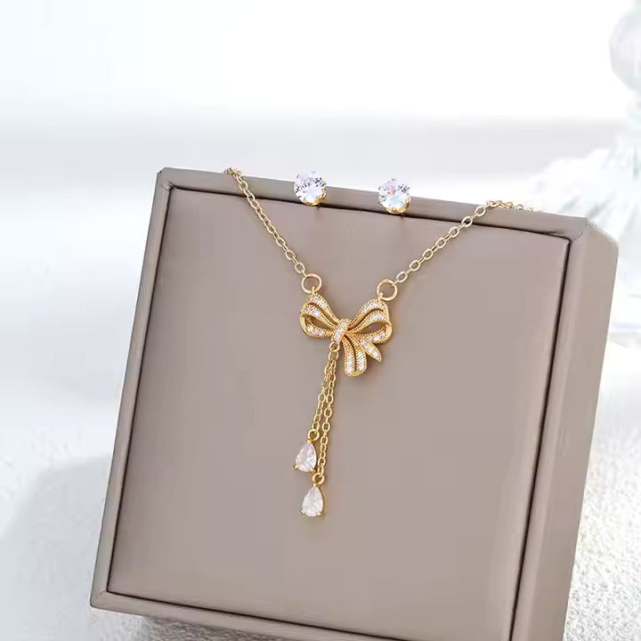 Elegant Bow Cascade Pendant Necklace