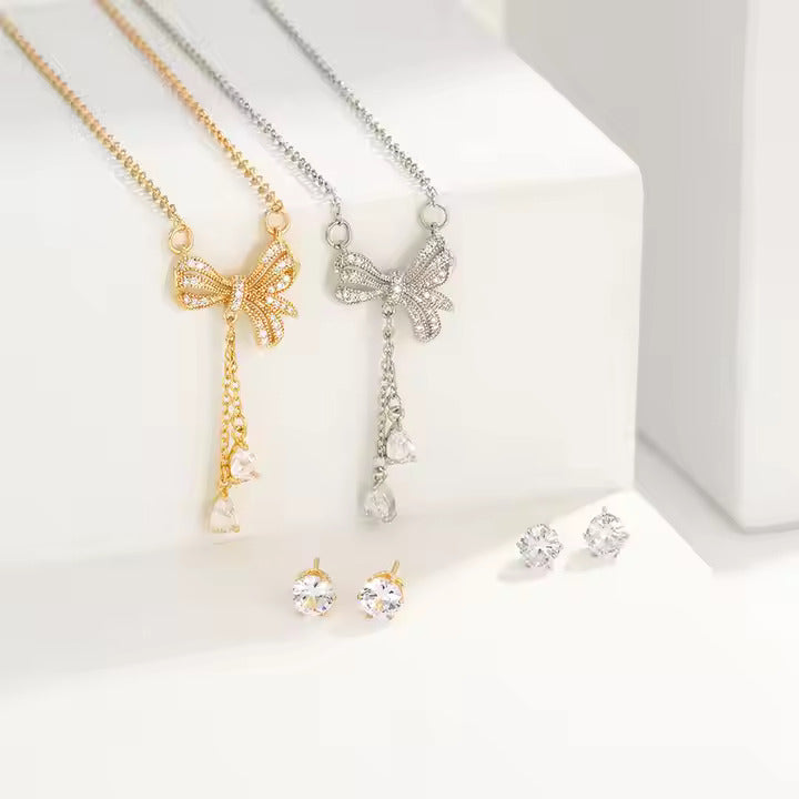 Elegant Bow Cascade Pendant Necklace