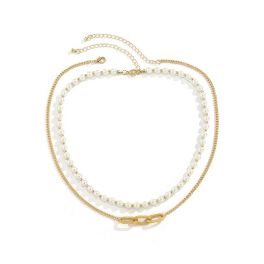 2-in-1 Minimalist Luxe Pearl & Golden Bracelet & Necklace