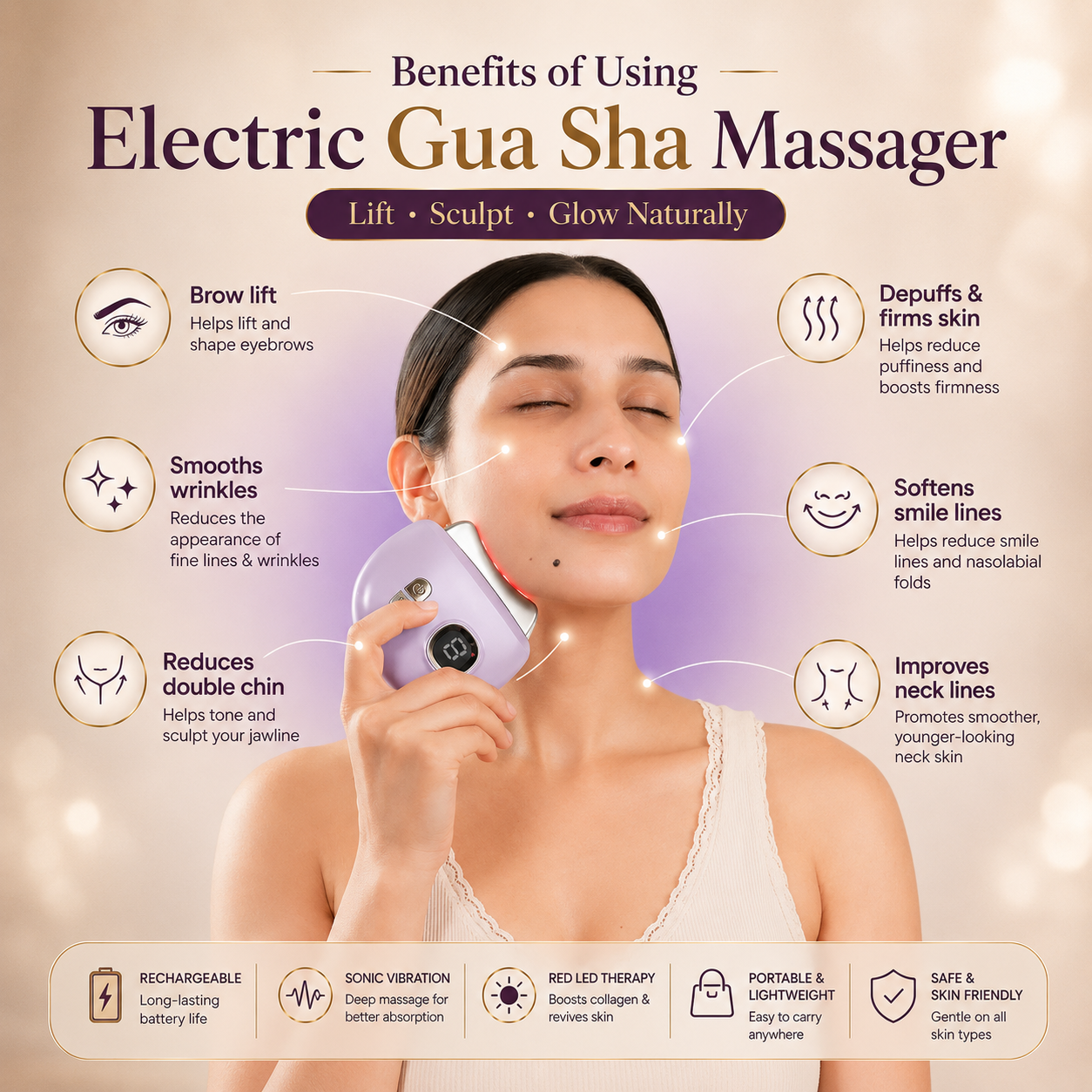 Electric Gua Sha Face Massager for Scraping Tool For Natural Glowing Skin ,Acne Control, Anti-Wrinkle & Anti Ageing